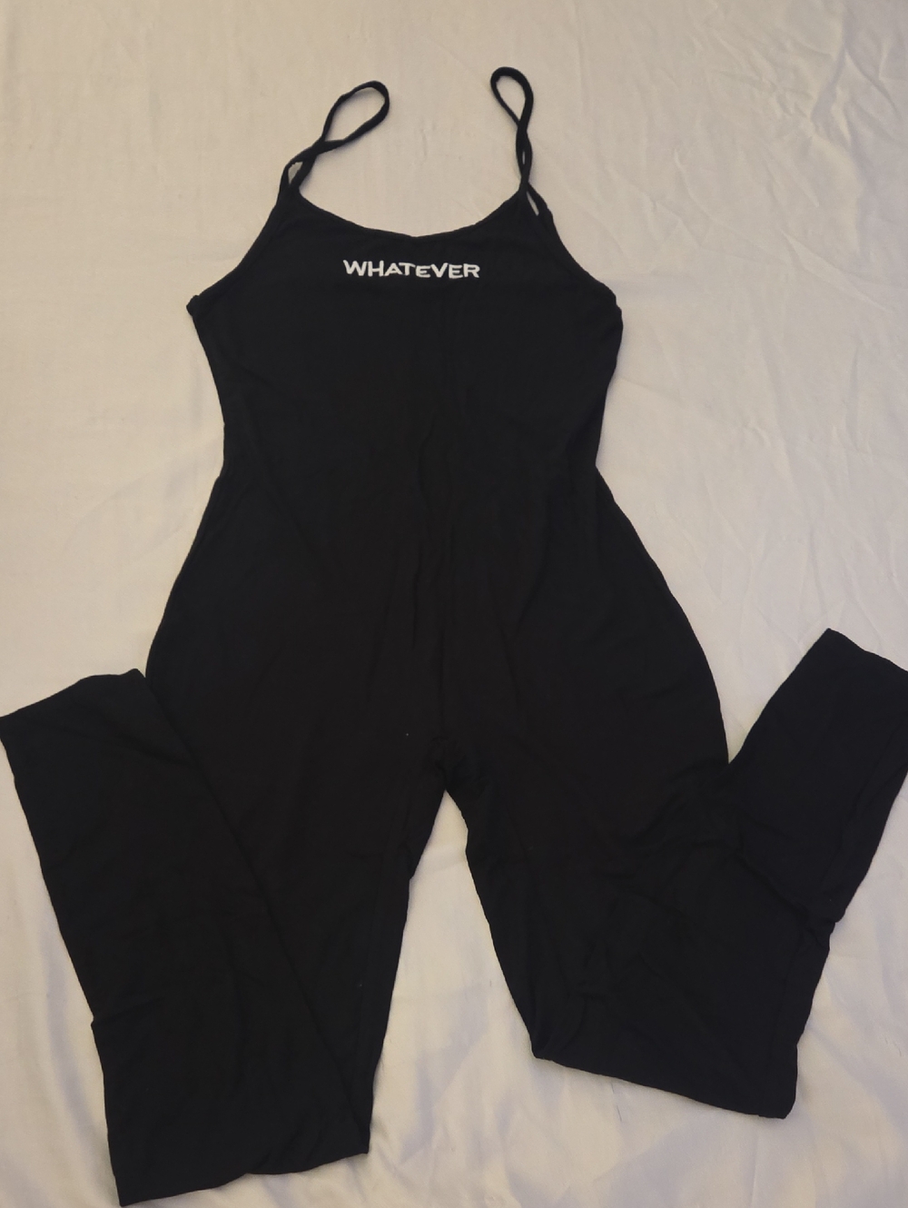 Fashion Nova Black 'WHATEVER' Spaghetti Strap Jumpsuit